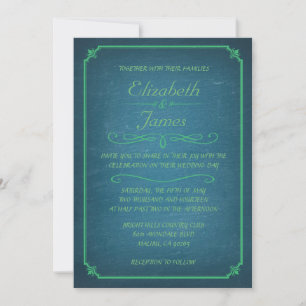 Convites de Casamento com Quadro Negro Azul e Verd