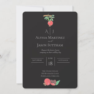 Convites de Casamento com Romã Pintada à Mão