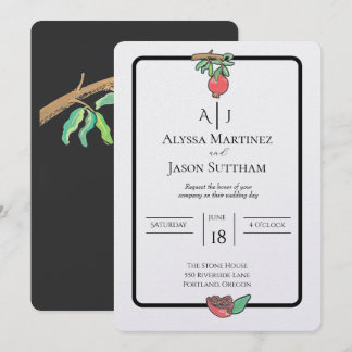 Convites de Casamento com Romã Pintada à Mão