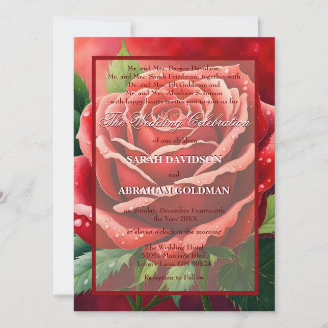 Convites de Casamento com Rosas Vermelhas para Pai (Frente)