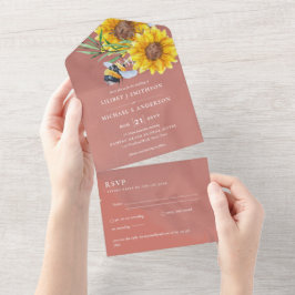 Convites de Casamento com RSVP Girassóis Rústicos 