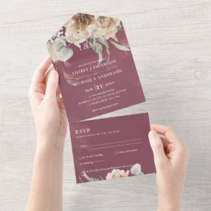 Convites de casamento com RSVP Grama BOHO Pampas