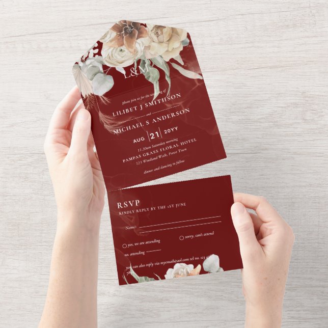 Convites de casamento com RSVP | Grama BOHO Pampas (Tearaway)