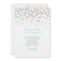 Convites de casamento cor-de-rosa-coral e verde-az