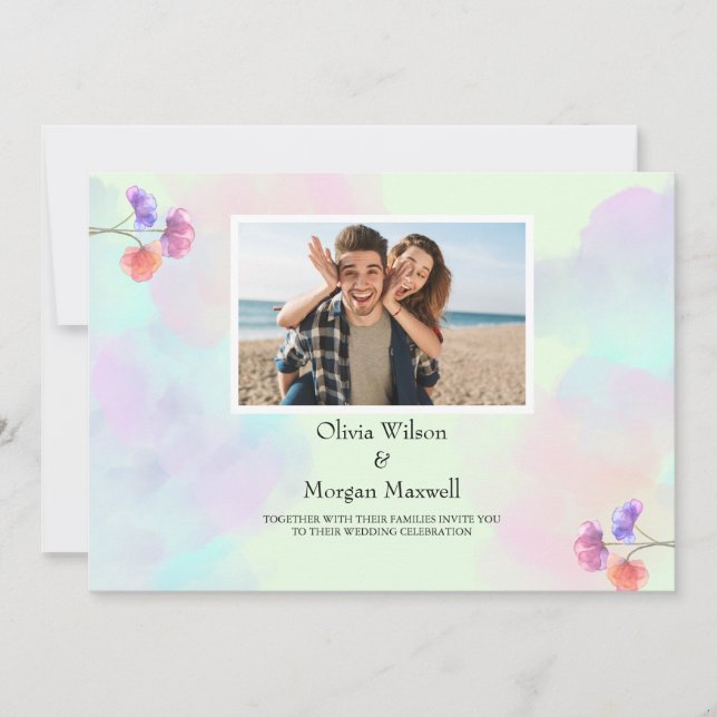 Convites de Casamento Cor-de-Rosa e Azul Frescos (Frente)