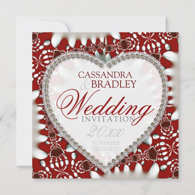 Convites de Casamento Coração de Cetim Batik Branc (Frente)