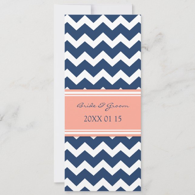 Convites de Casamento Coral Azul Chevron (Frente)