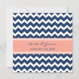 Convites de Casamento Coral Azul Chevron