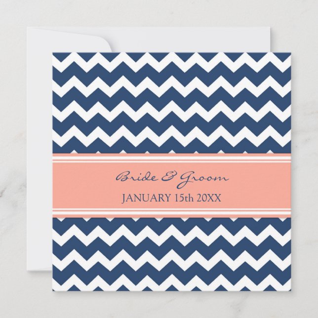 Convites de Casamento Coral Azul Chevron (Frente)