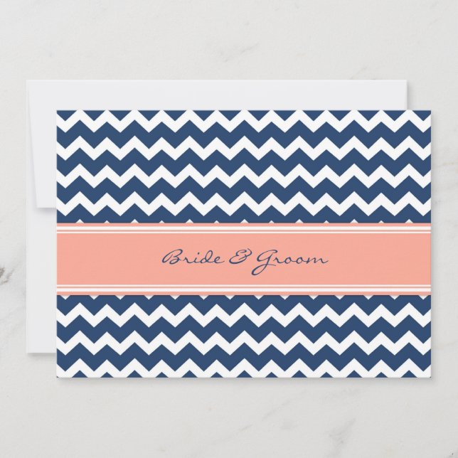 Convites de Casamento Coral Azul Chevron (Frente)