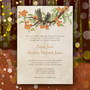Convites de Casamento Coral Vintage Love Birds Tea