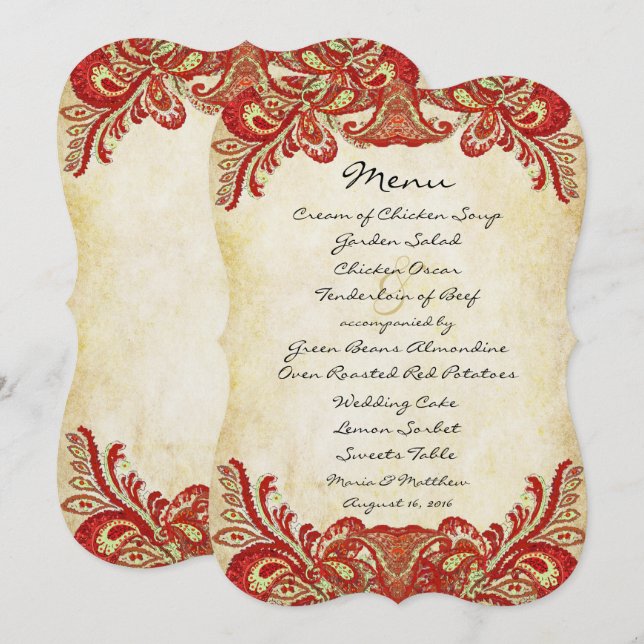 Convites de Casamento Cores Paisley Peacock (Frente/Verso)