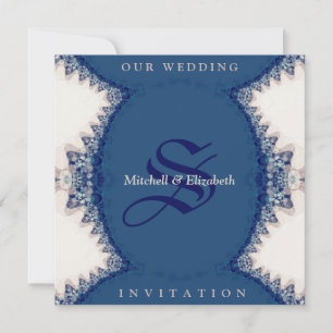 Convites de Casamento Country-Folk Azul Escuro+Cre