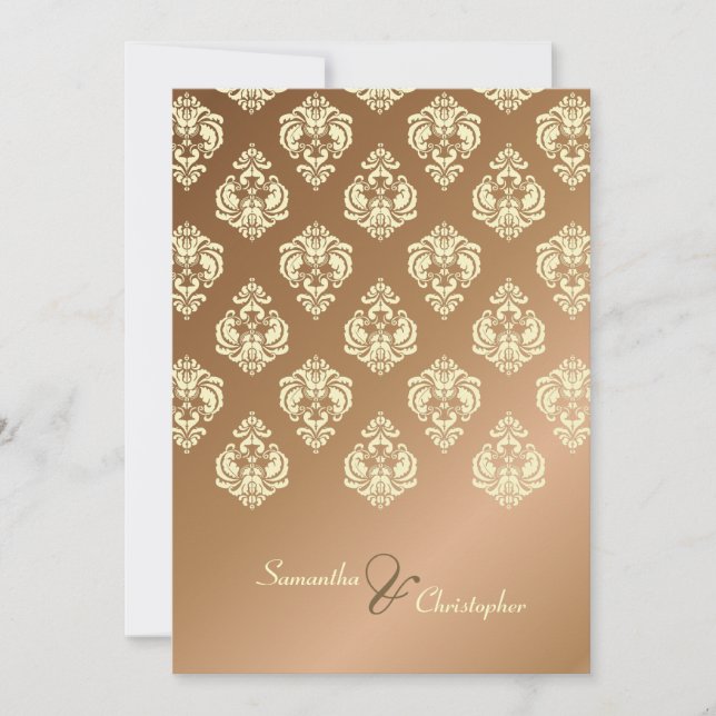 Convites de casamento Cream Damask/Faux em cobre (Frente)