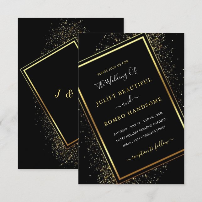 Convites de Casamento Criativos com Brilho Dourado (Frente/Verso)