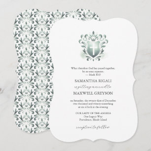 Convites de Casamento Cristãos com Brasão em Verde