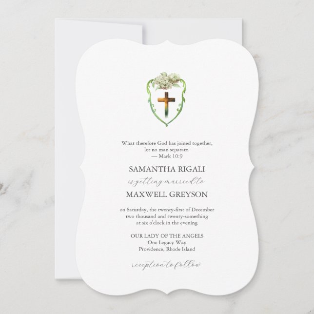 Convites de Casamento Cristãos com Brasão Floral e (Frente)