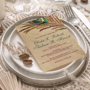 Convites de casamento da pena do pavão do bordado