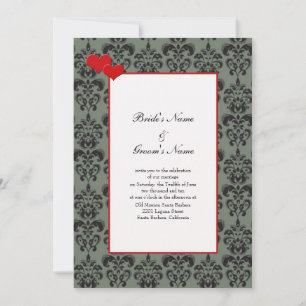 Convites de Casamento Damask com Corte Vermelho Au