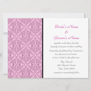Convites de Casamento Damask Preto Branco Rosa