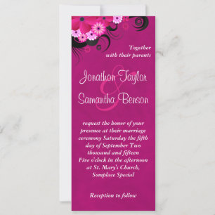 Convites de casamento Dark Fuchsia Floral 4" x 9,2