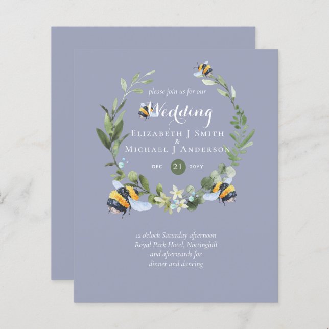 CONVITES DE CASAMENTO de Abelhas Eucalyptus (Frente/Verso)