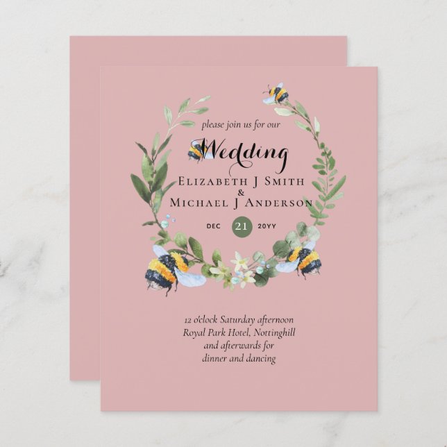 CONVITES DE CASAMENTO de Abelhas Eucalyptus (Frente/Verso)