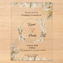 Convites de casamento de acrílico marrons e creme