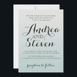 Convites De Casamento De Aqua Leve E Blush Moderno<br><div class="desc">Um belo fundo aqua claro faz o texto elegante se destacar. O convite é totalmente personalizável,  de modo que você poderá reproduzir com fontes,  cores de fontes e até mudar o plano de fundo para uma cor sólida clicando no botão "Personalizar".</div>