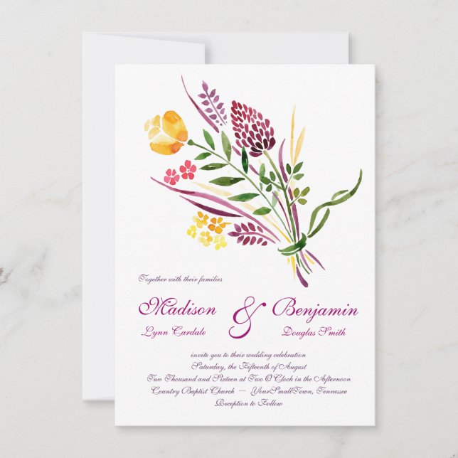 Convites De Casamento De Aquarela Floral Moderna (Frente)