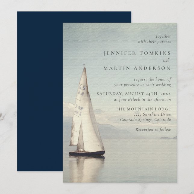 Convites De Casamento De Barcos De Aquarelas No La (Frente/Verso)