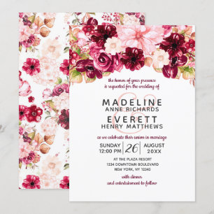 Convites De Casamento De Burgundy E Blush Floral