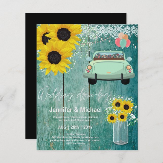 Convites de Casamento de Carro - Casal de Desenho  (Frente/Verso)