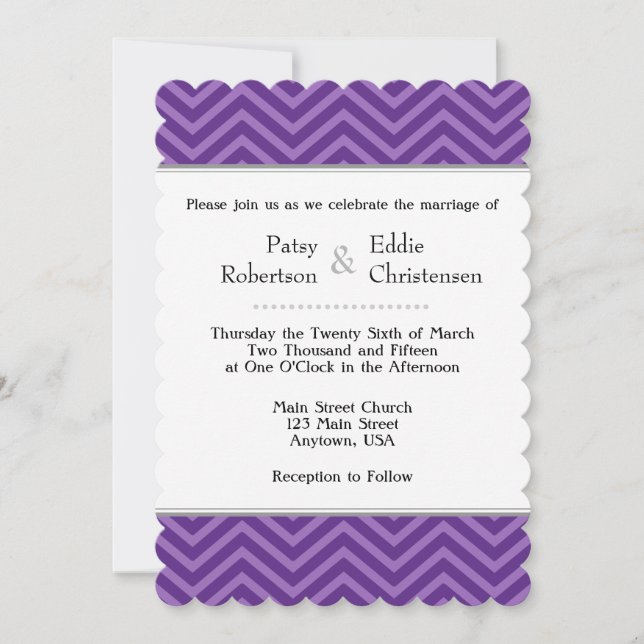 Convites De Casamento De Chevron Roxo Plum (Frente)