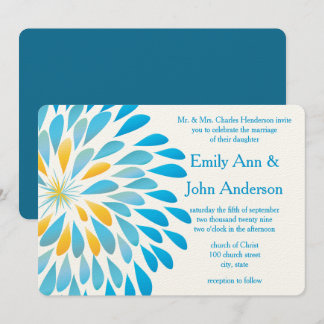 Convites De Casamento De Chrysanthemum Azul Aqua F