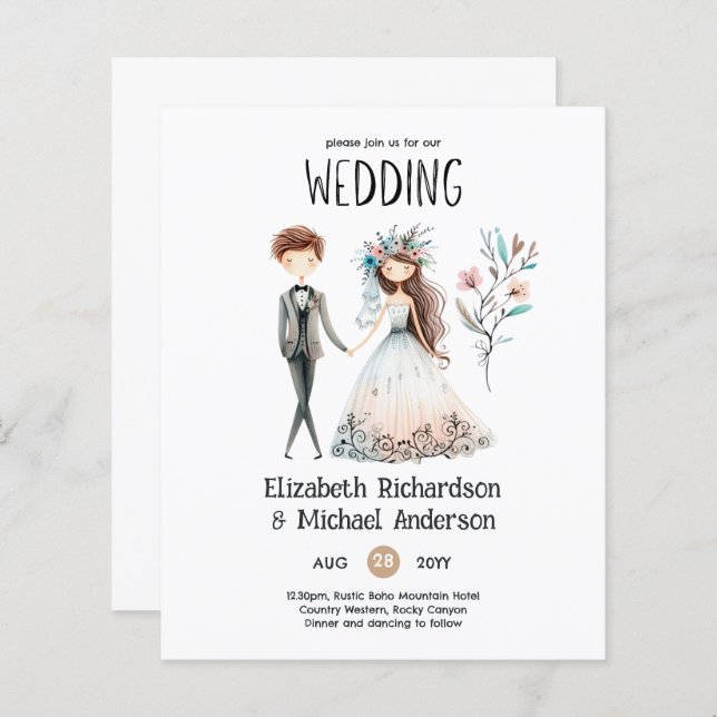 Convites de casamento de Cute de Noz do Boho desen (Frente/Verso)