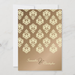 Convites de casamento de damasco creme/falso cobre