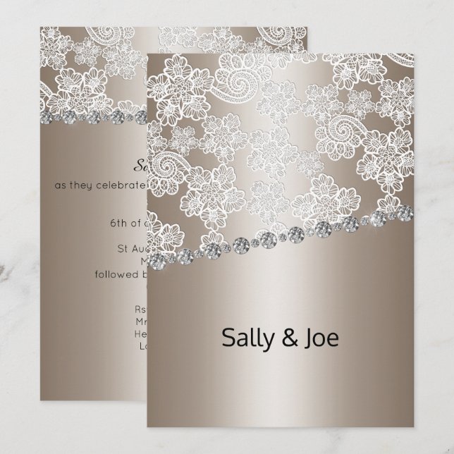 CONVITES DE CASAMENTO DE DIAMANTE bonito BRONZE LA (Frente/Verso)