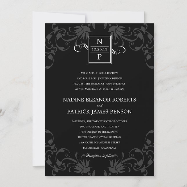 Convites de Casamento de Elegância Refinados (Pret (Frente)
