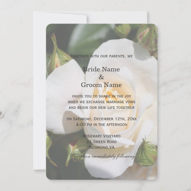 Convites de casamento de flores de rosa branca lin (Frente)