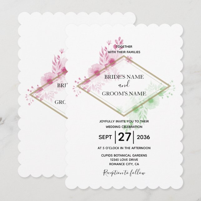 Convites de Casamento de Flores em Aquarela Elegan (Frente/Verso)