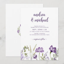 Convites de Casamento de Flores Silvestres Roxas B
