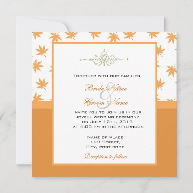 Convites de casamento de folhas amarelas de outono (Frente)
