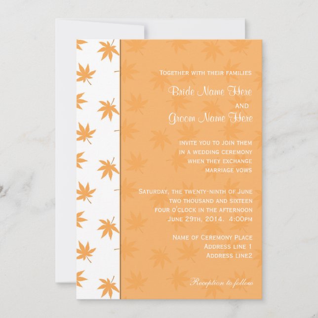 Convites de casamento de folhas amarelas de outono (Frente)
