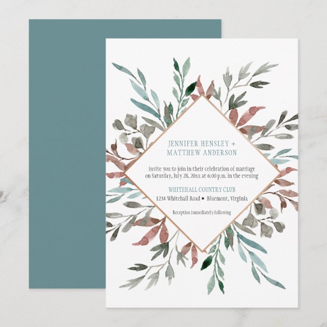 Convites de Casamento de Folhas de Aquarela Outono (Frente/Verso)