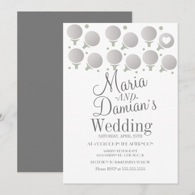 Convites de Casamento de Golfe com Pontos e Tees (Frente/Verso)
