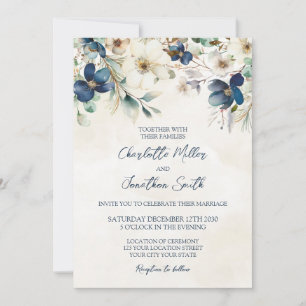 Convites de Casamento de Inverno Florais Azuis Ele