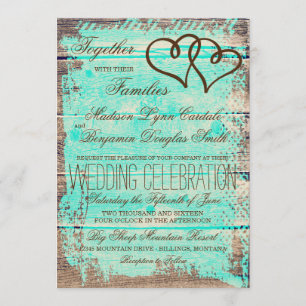 Convites de casamento de madeira de aqua de coraç