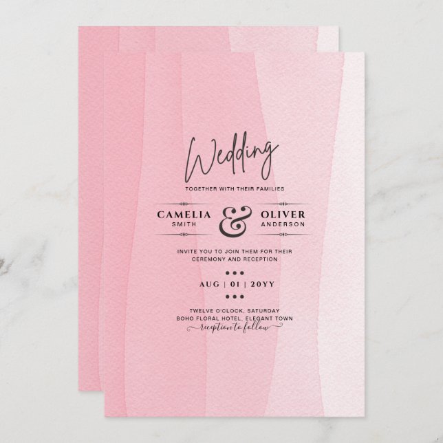 Convites de casamento de madeira rosa com gelo mod (Frente/Verso)