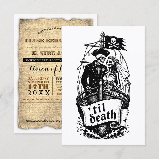 convites de casamento de navio pirata até a morte (Frente/Verso)